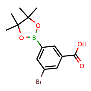 Chemical structure of 3-bromo-5-(4,4,5,5-tetramethyl-1,3,2-dioxaborolan-2-yl)benzoic acid , CAS 2096333-90-1, AChemBlock X177892