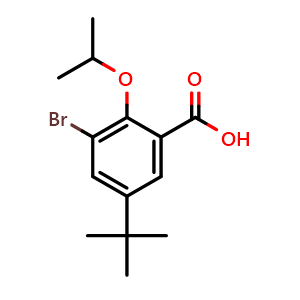 Chemical structure of 3-Bromo-5-(tert-butyl)-2-isopropoxybenzoic acid , CAS 2216726-12-2, AChemBlock X177907