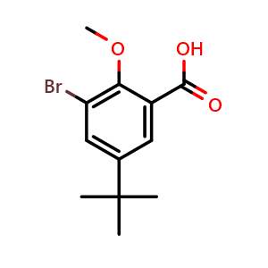 Chemical structure of 3-Bromo-5-(tert-butyl)-2-methoxybenzoic acid , CAS 73469-59-7, AChemBlock X177909