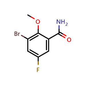 Chemical structure of 3-Bromo-5-fluoro-2-methoxybenzamide , CAS 1956327-35-7, AChemBlock X177944