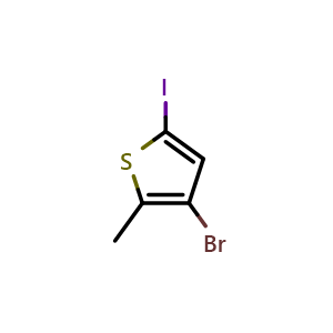 Chemical structure of 3-Bromo-5-iodo-2-methylthiophene , CAS 1597068-42-2, AChemBlock X177958