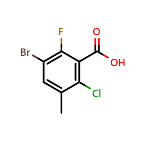 Chemical structure of 3-Bromo-6-chloro-2-fluoro-5-methylbenzoic acid , CAS 1820035-00-4, AChemBlock X177983