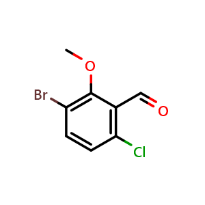 Chemical structure of 3-Bromo-6-chloro-2-methoxybenzaldehyde , CAS 1009094-07-8, AChemBlock X177986