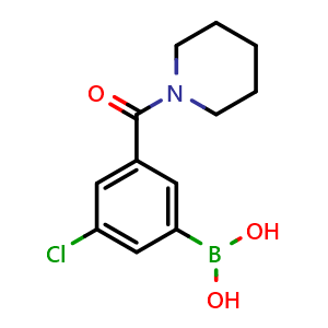 Chemical structure of 3-Chloro-5-(piperidin-1-carbonyl)phenylboronic acid , CAS 957120-47-7, AChemBlock X178116