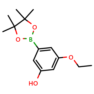 Chemical structure of 3-Ethoxy-5-(tetramethyl-1,3,2-dioxaborolan-2-yl)phenol , CAS 1235566-06-9, AChemBlock X178183
