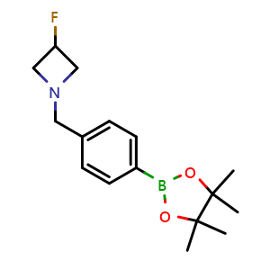 Chemical structure of 3-fluoro-1-(4-(4,4,5,5-tetramethyl-1,3,2-dioxaborolan-2-yl)benzyl)azetidine , CAS 2348512-89-8, AChemBlock X178200