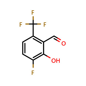 Chemical structure of 3-Fluoro-2-hydroxy-6-(trifluoromethyl)benzaldehyde , CAS 2090949-09-8, AChemBlock X178215