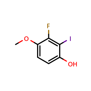 Chemical structure of 3-Fluoro-2-iodo-4-methoxyphenol , CAS 2385401-40-9, AChemBlock X178218