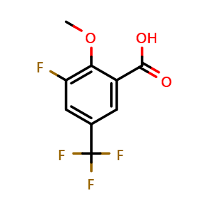 Chemical structure of 3-Fluoro-2-methoxy-5-(trifluoromethyl)benzoic acid , CAS 2384425-02-7, AChemBlock X178228
