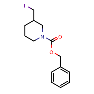 Chemical structure of 3-iodomethylpiperidine-1-carboxylic acid benzyl ester , CAS 405090-65-5, AChemBlock X178326