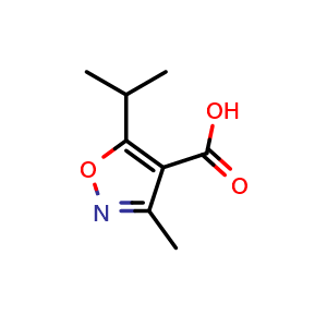 Chemical structure of 3-methyl-5-isopropyl-4-isoxazolecarboxylic acid , CAS 90087-36-8, AChemBlock X178373