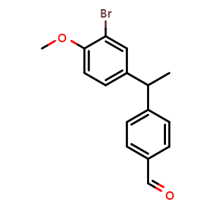 Chemical structure of 4-(1-(3-bromo-4-methoxyphenyl)ethyl)benzaldehyde , CAS 2484888-78-8, AChemBlock X178398