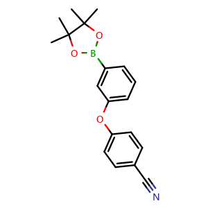 Chemical structure of 4-(3-(4,4,5,5-Tetramethyl-1,3,2-dioxaborolan-2-yl)phenoxy)benzonitrile , CAS 2096998-25-1, AChemBlock X178417