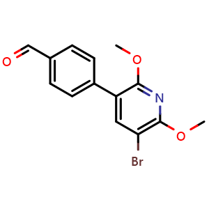 Chemical structure of 4-(5-Bromo-2,6-dimethoxypyridin-3-yl)benzaldehyde , CAS 2764731-32-8, AChemBlock X178465