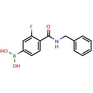 Chemical structure of 4-(Benzylcarbamoyl)-3-fluorophenylboronic acid , CAS 874289-19-7, AChemBlock X178476