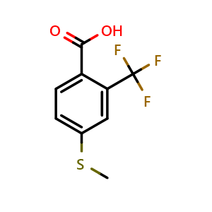 Chemical structure of 4-(Methylthio)-2-(trifluoromethyl)benzoic acid , CAS 118939-16-5, AChemBlock X178563
