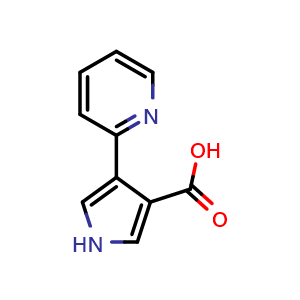 Chemical structure of 4-(Pyridin-2-yl)-1H-pyrrole-3-carboxylic acid , CAS 1096815-73-4, AChemBlock X178570
