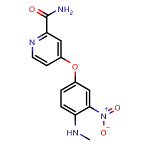 Chemical structure of 4-[4-(Methylamino)-3-Nitrophenoxy]Pyridine-2-Carboxamide , CAS 710351-78-3, AChemBlock X178640