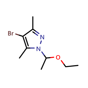 Chemical structure of 4-Bromo-1-(1-ethoxyethyl)-3,5-dimethyl-1H-pyrazole , CAS 2169460-30-2, AChemBlock X178665
