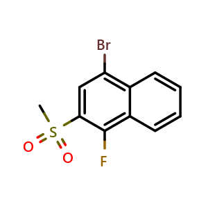 Chemical structure of 4-Bromo-1-fluoro-2-(methylsulfonyl)naphthalene , CAS 2807463-79-0, AChemBlock X178686