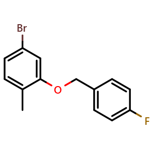 Chemical structure of 4-Bromo-2-((4-fluorobenzyl)oxy)-1-methylbenzene , CAS 1961405-36-6, AChemBlock X178699