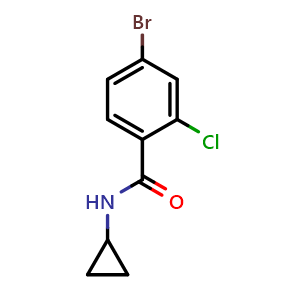 Chemical structure of 4-Bromo-2-chloro-N-cyclopropylbenzamide , CAS 893420-20-7, AChemBlock X178749
