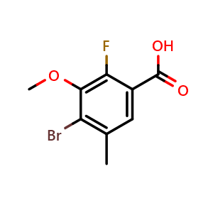 Chemical structure of 4-Bromo-2-fluoro-3-methoxy-5-methylbenzoic acid , CAS 1891540-87-6, AChemBlock X178770