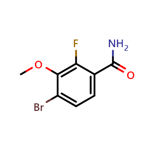 Chemical structure of 4-Bromo-2-fluoro-3-methoxybenzamide , CAS 1669435-84-0, AChemBlock X178771