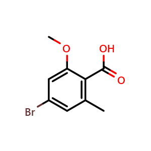 Chemical structure of 4-Bromo-2-methoxy-6-methylbenzoic acid , CAS 877149-08-1, AChemBlock X178796