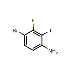 Chemical structure of 4-Bromo-3-fluoro-2-iodoaniline , CAS 2091656-96-9, AChemBlock X178824