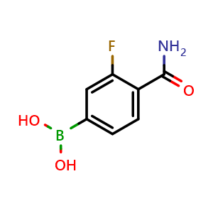 Chemical structure of 4-Carbamoyl-3-fluorophenylboronic acid , CAS 874288-39-8, AChemBlock X178907