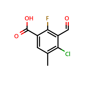Chemical structure of 4-Chloro-2-fluoro-3-formyl-5-methylbenzoic acid , CAS 2624417-79-2, AChemBlock X178943