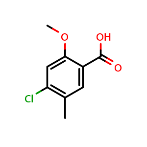 Chemical structure of 4-Chloro-2-methoxy-5-methylbenzoic acid , CAS 1368280-53-8, AChemBlock X178967