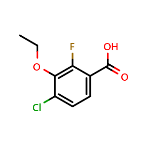 Chemical structure of 4-Chloro-3-ethoxy-2-fluorobenzoic acid , CAS 1323966-33-1, AChemBlock X178980