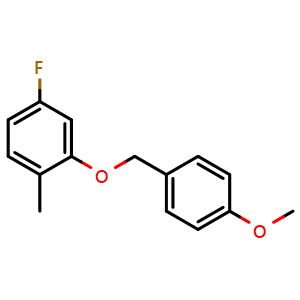 Chemical structure of 4-Fluoro-2-((4-methoxybenzyl)oxy)-1-methylbenzene , CAS 1979821-79-8, AChemBlock X179085