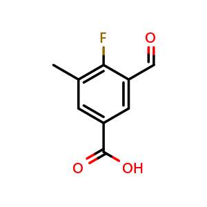 Chemical structure of 4-Fluoro-3-formyl-5-methylbenzoic acid , CAS 2384149-31-7, AChemBlock X179126