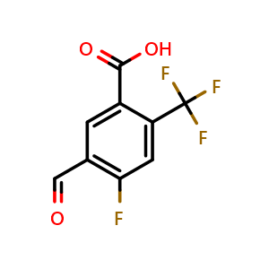 Chemical structure of 4-Fluoro-5-formyl-2-(trifluoromethyl)benzoic acid , CAS 2387341-88-8, AChemBlock X179149