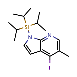 Chemical structure of 4-iodo-5-methyl-1-(triisopropylsilyl)-1H-pyrrolo[2,3-b]pyridine , CAS 2832233-33-5, AChemBlock X179191