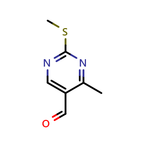 Chemical structure of 4-Methyl-2-(methylthio)-5-pyrimidinecarbaldehyde , CAS 84755-30-6, AChemBlock X179231