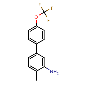Chemical structure of 4-Methyl-4'-(trifluoromethoxy)-[1,1'-biphenyl]-3-amine , CAS 1184677-53-9, AChemBlock X179239