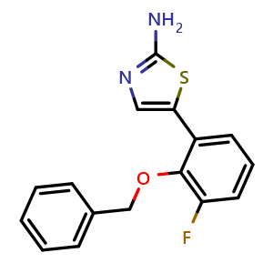 Chemical structure of 5-(2-(benzyloxy)-3-fluorophenyl)thiazol-2-amine , CAS 2755722-66-6, AChemBlock X179270