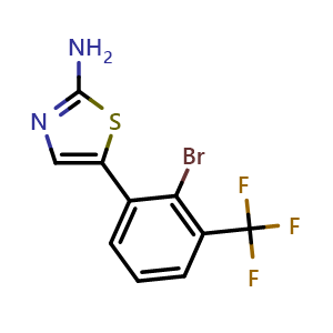 Chemical structure of 5-(2-Bromo-3-(trifluoromethyl)phenyl)thiazol-2-amine , CAS 2734773-77-2, AChemBlock X179300