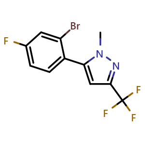 Chemical structure of 5-(2-bromo-4-fluorophenyl)-1-methyl-3-(trifluoromethyl)-1H-pyrazole , CAS 2432848-54-7, AChemBlock X179305