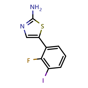 Chemical structure of 5-(2-Fluoro-3-iodophenyl)thiazol-2-amine , CAS 2764731-28-2, AChemBlock X179337