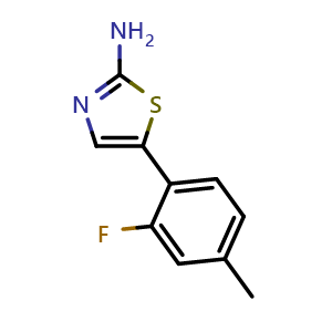 Chemical structure of 5-(2-Fluoro-4-methylphenyl)thiazol-2-amine , CAS 2162037-57-0, AChemBlock X179341