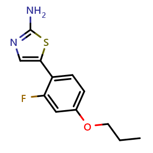Chemical structure of 5-(2-Fluoro-4-propoxyphenyl)thiazol-2-amine , CAS 2807445-17-4, AChemBlock X179342