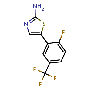 Chemical structure of 5-(2-Fluoro-5-(trifluoromethyl)phenyl)thiazol-2-amine , CAS 2734773-72-7, AChemBlock X179344
