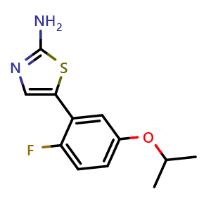 Chemical structure of 5-(2-Fluoro-5-isopropoxyphenyl)thiazol-2-amine , CAS 2755718-96-6, AChemBlock X179345