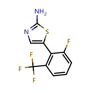 Chemical structure of 5-(2-Fluoro-6-(trifluoromethyl)phenyl)thiazol-2-amine , CAS 2734776-65-7, AChemBlock X179347