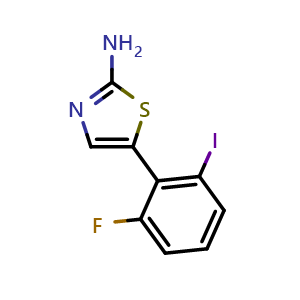 Chemical structure of 5-(2-Fluoro-6-iodophenyl)thiazol-2-amine , CAS 2755718-22-8, AChemBlock X179348